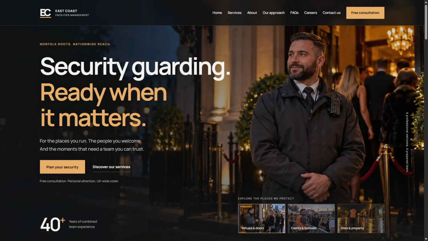 Approved screenshot of the East Coast Facilities Management client website