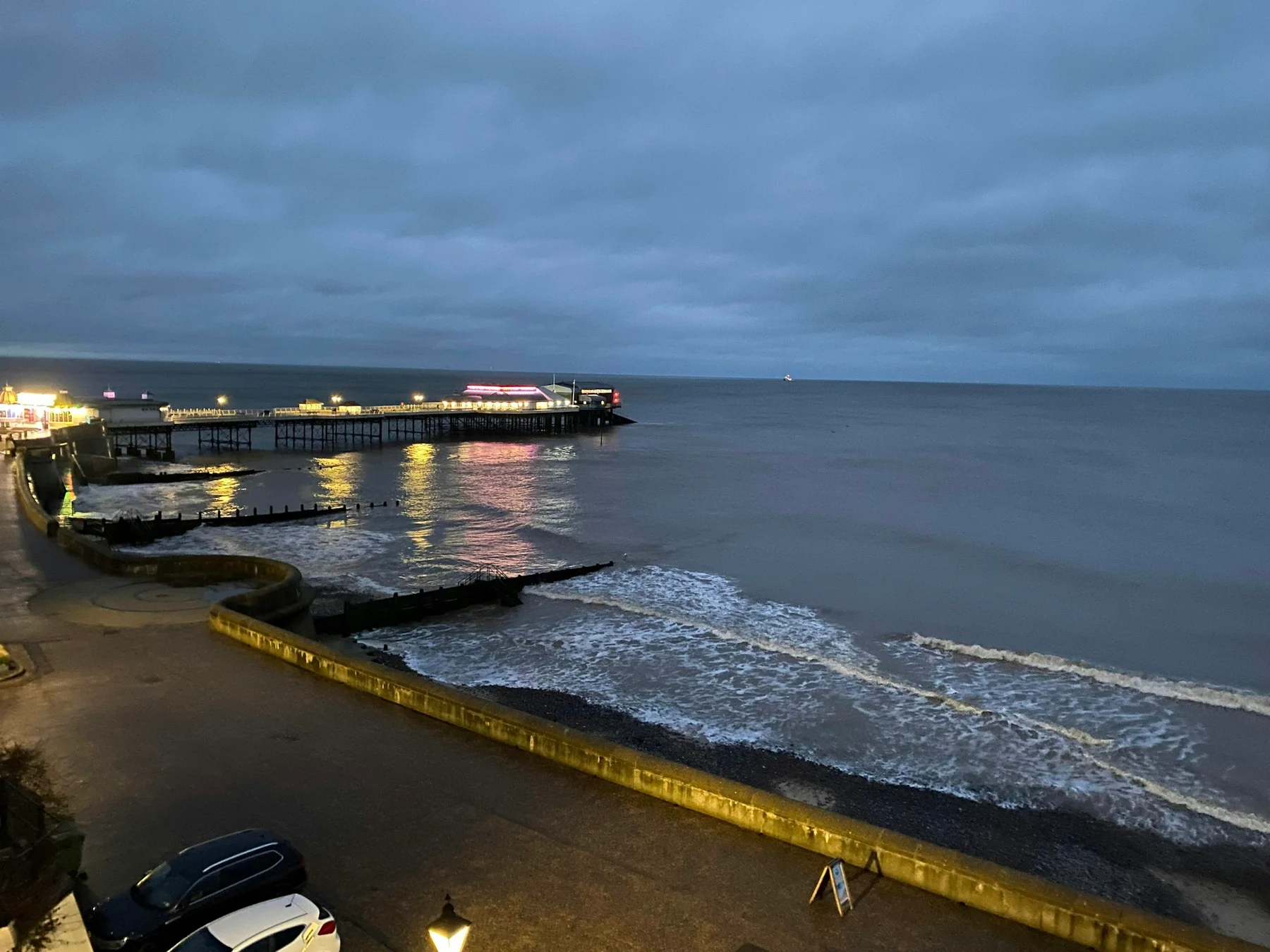 Cromer Pier and the North Sea at dusk